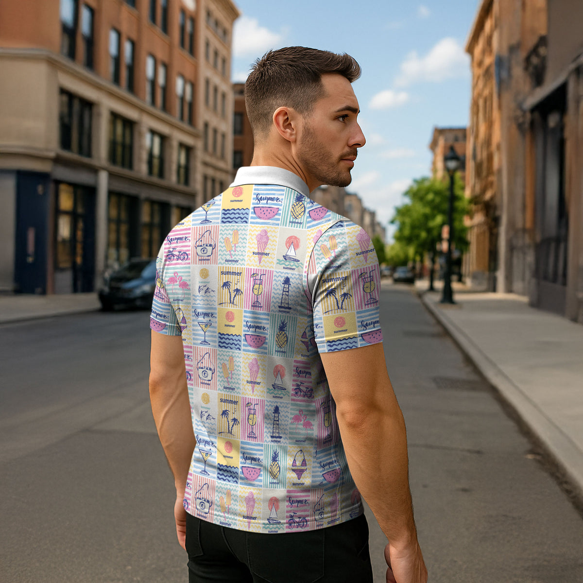 Aloha Summer Posters Grunge Textures Zipper Polo Shirt