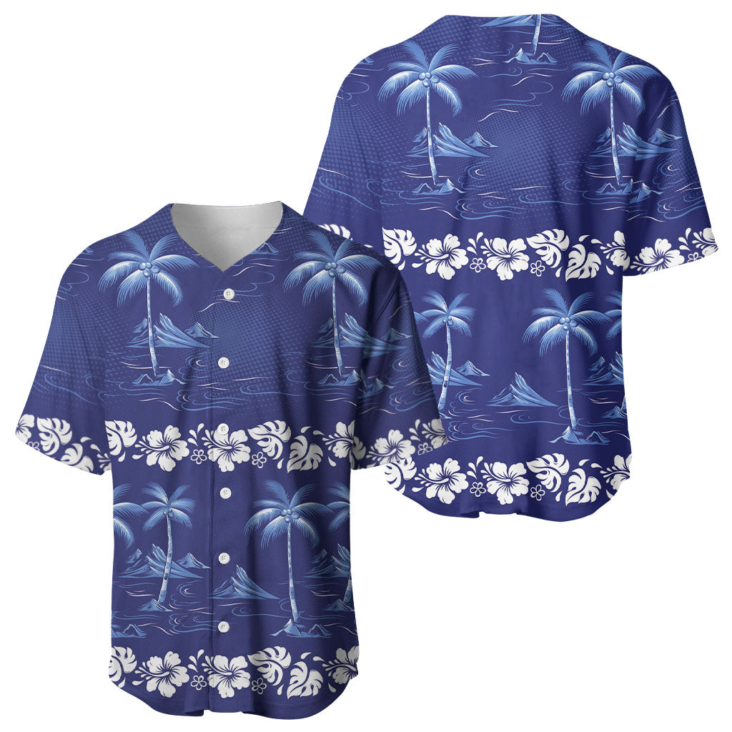 Blue Hawaii Palm Tree Hibiscus Baseball Jersey Fantasy Summer Vibe LT01 - Polynesian Pride