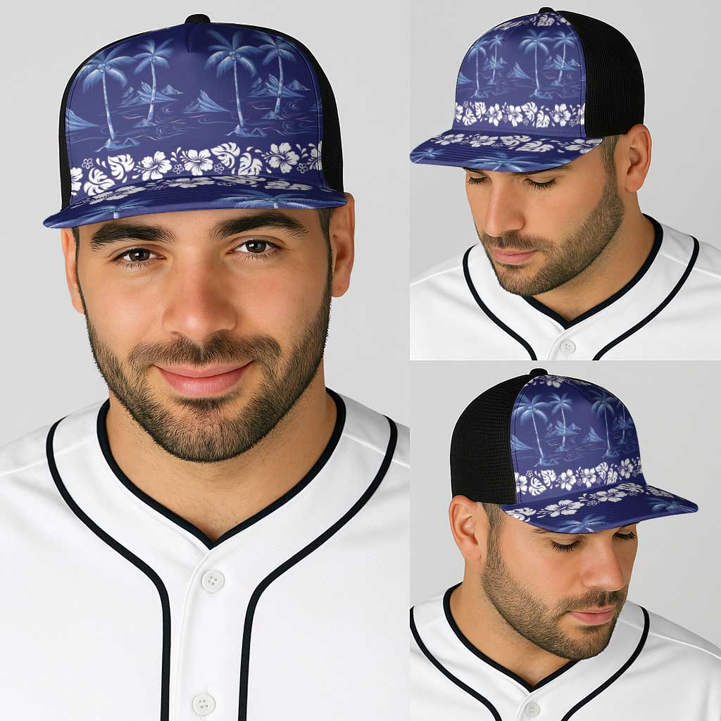 Blue Hawaii Palm Tree Hibiscus Baseball Net Cap Fantasy Summer Vibe LT01 - Polynesian Pride