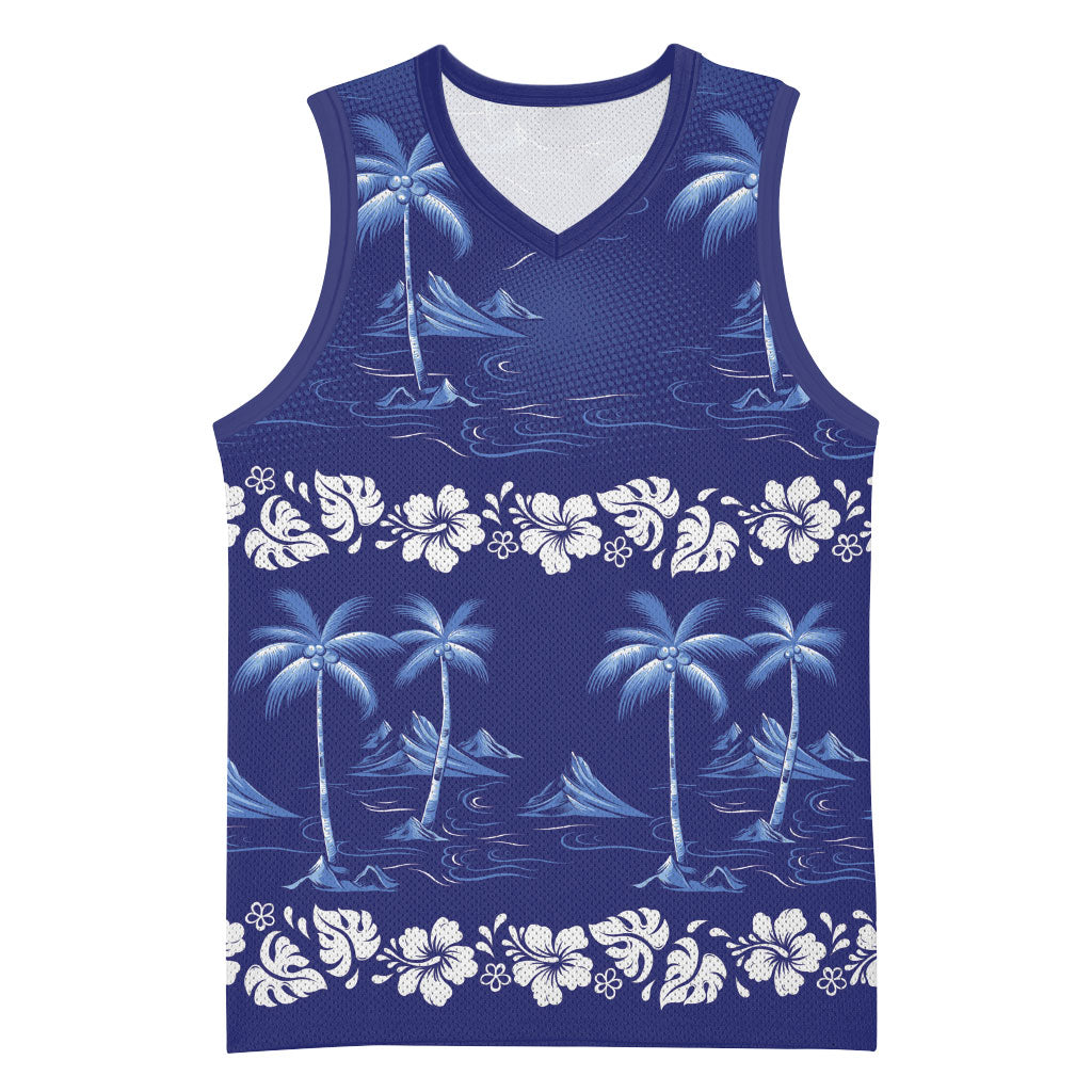 Blue Hawaii Palm Tree Hibiscus Basketball Jersey Fantasy Summer Vibe LT01 Unisex Blue - Polynesian Pride