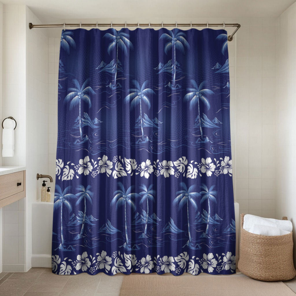Blue Hawaii Palm Tree Hibiscus Bathroom Set Fantasy Summer Vibe LT01 Shower Curtain Only Blue - Polynesian Pride