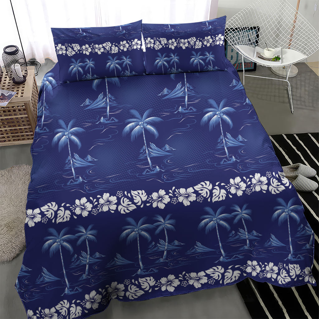 Blue Hawaii Palm Tree Hibiscus Bedding Set Fantasy Summer Vibe LT01 - Polynesian Pride