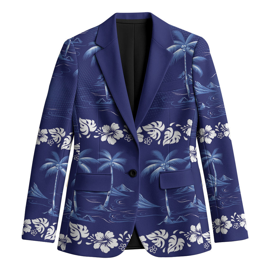 Blue Hawaii Palm Tree Hibiscus Blazer Fantasy Summer Vibe LT01 Unisex Blue - Polynesian Pride