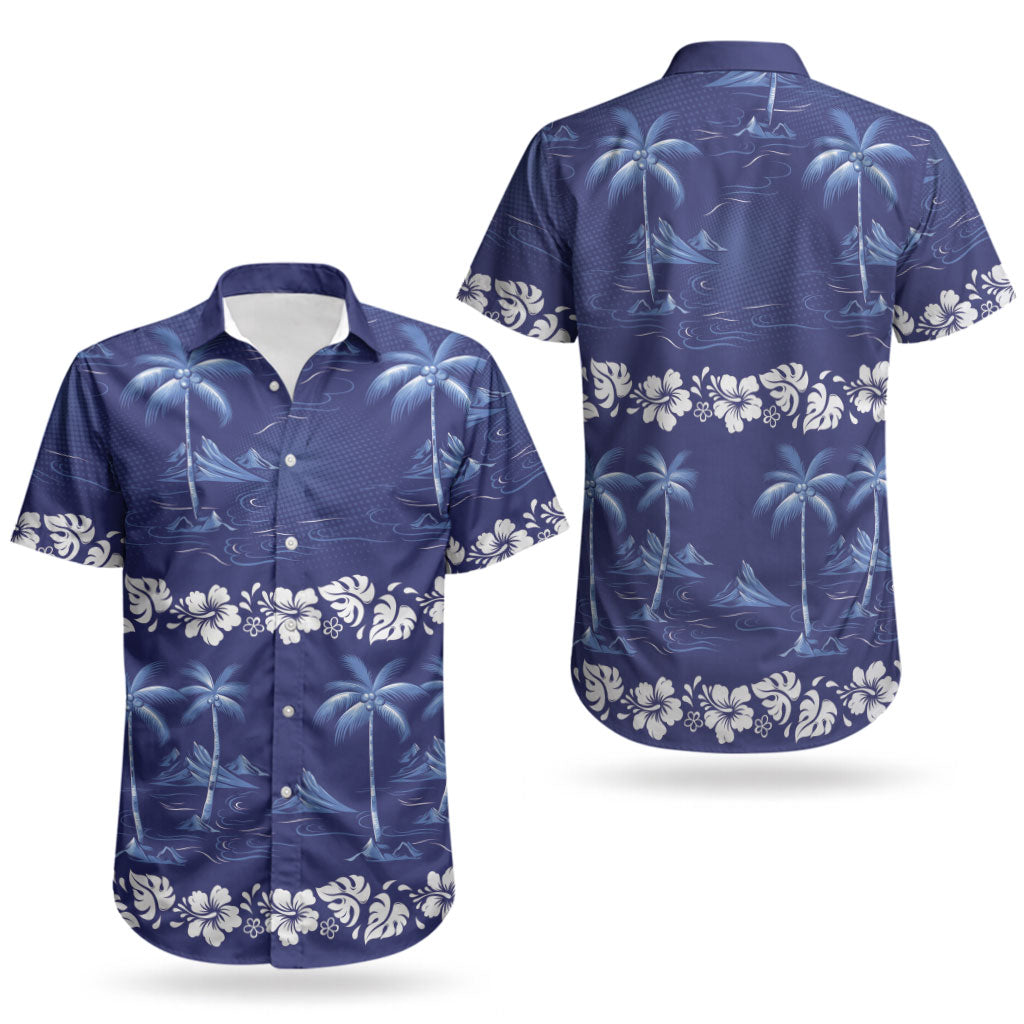 Blue Hawaii Palm Tree Hibiscus Couples Matching Summer Maxi Dress and Hawaiian Shirt Fantasy Summer Vibe LT01 - Polynesian Pride