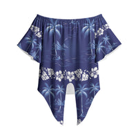 Blue Hawaii Palm Tree Hibiscus Off Shoulder Wrap Waist Top Fantasy Summer Vibe LT01 - Polynesian Pride