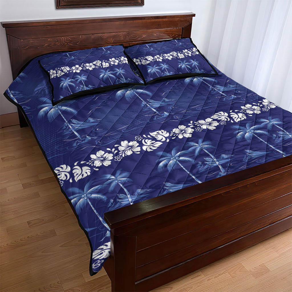 Blue Hawaii Palm Tree Hibiscus Quilt Bed Set Fantasy Summer Vibe LT01 - Polynesian Pride