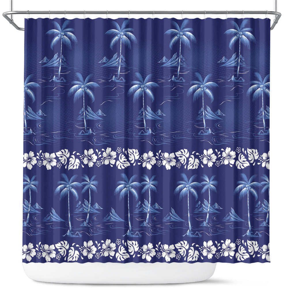 Blue Hawaii Palm Tree Hibiscus Shower Curtain Fantasy Summer Vibe