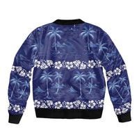 Blue Hawaii Palm Tree Hibiscus Sleeve Zip Bomber Jacket Fantasy Summer Vibe LT01 - Polynesian Pride