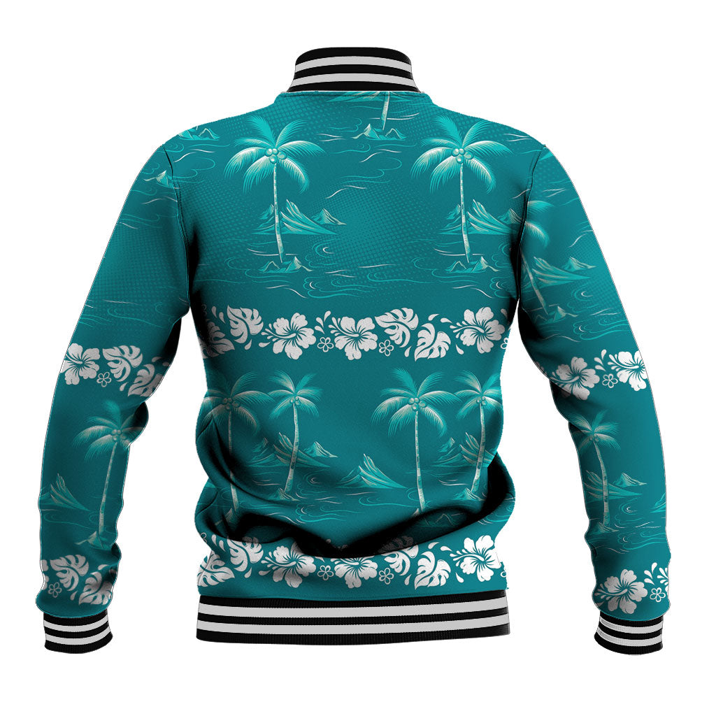 Cyan Hawaii Palm Tree Hibiscus Baseball Jacket Fantasy Summer Vibe LT01 - Polynesian Pride