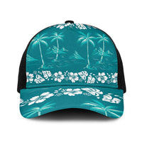 Cyan Hawaii Palm Tree Hibiscus Baseball Net Cap Fantasy Summer Vibe LT01 One Size Black Cyan - Polynesian Pride