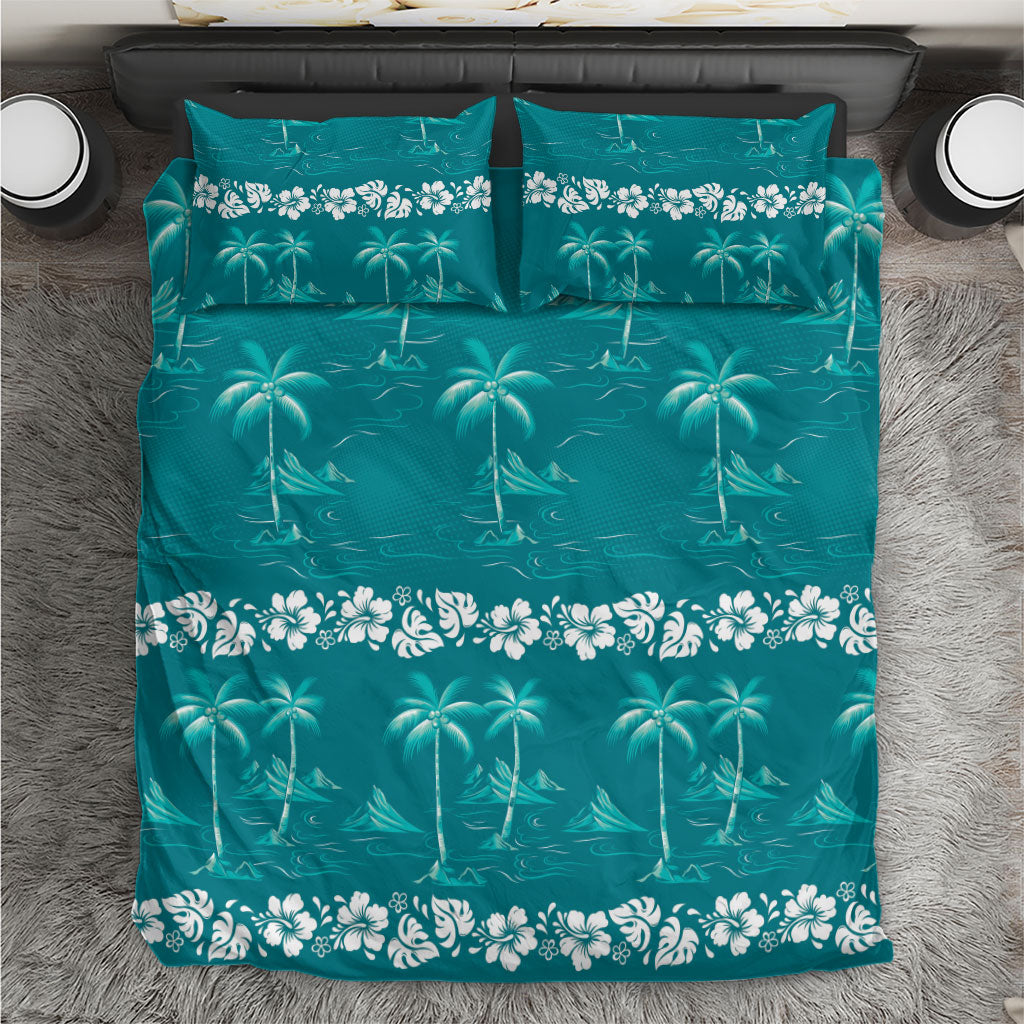 Cyan Hawaii Palm Tree Hibiscus Bedding Set Fantasy Summer Vibe LT01 Cyan - Polynesian Pride