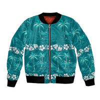 Cyan Hawaii Palm Tree Hibiscus Bomber Jacket Fantasy Summer Vibe LT01 Unisex Cyan - Polynesian Pride