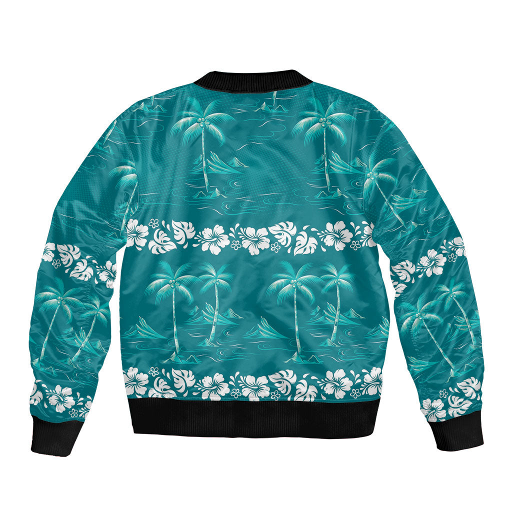 Cyan Hawaii Palm Tree Hibiscus Bomber Jacket Fantasy Summer Vibe LT01 - Polynesian Pride