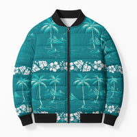 Cyan Hawaii Palm Tree Hibiscus Bomber Puffer Jacket Fantasy Summer Vibe LT01 Unisex Cyan - Polynesian Pride