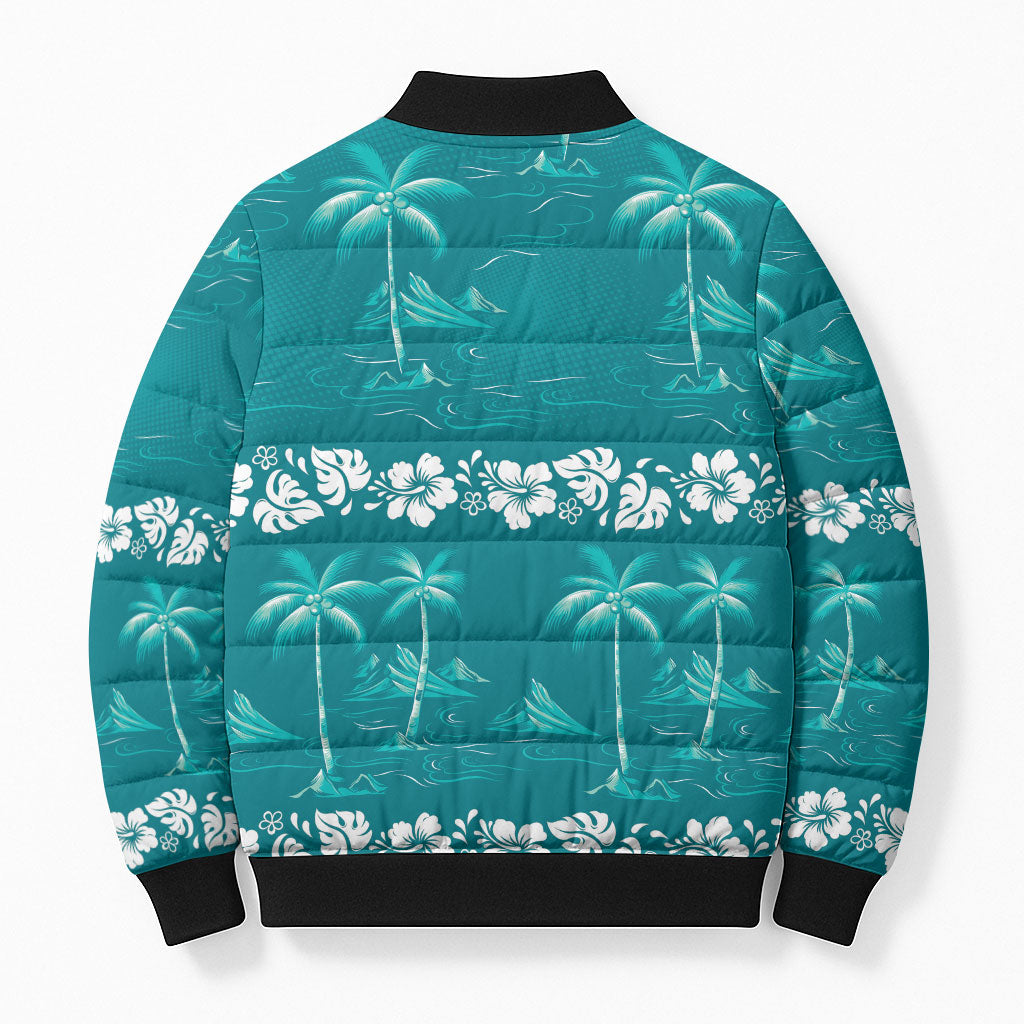 Cyan Hawaii Palm Tree Hibiscus Bomber Puffer Jacket Fantasy Summer Vibe LT01 - Polynesian Pride