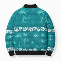 Cyan Hawaii Palm Tree Hibiscus Bomber Puffer Jacket Fantasy Summer Vibe LT01 - Polynesian Pride