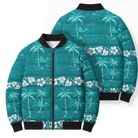Cyan Hawaii Palm Tree Hibiscus Bomber Puffer Jacket Fantasy Summer Vibe LT01 - Polynesian Pride