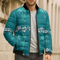 Cyan Hawaii Palm Tree Hibiscus Bomber Puffer Jacket Fantasy Summer Vibe LT01 - Polynesian Pride