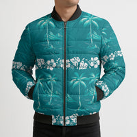 Cyan Hawaii Palm Tree Hibiscus Bomber Puffer Jacket Fantasy Summer Vibe LT01 - Polynesian Pride