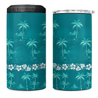 Cyan Hawaii Palm Tree Hibiscus 4 in 1 Can Cooler Tumbler Fantasy Summer Vibe LT01 One Size: 16 oz Cyan - Polynesian Pride