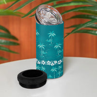 Cyan Hawaii Palm Tree Hibiscus 4 in 1 Can Cooler Tumbler Fantasy Summer Vibe LT01 - Polynesian Pride