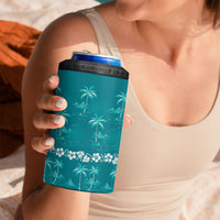 Cyan Hawaii Palm Tree Hibiscus 4 in 1 Can Cooler Tumbler Fantasy Summer Vibe LT01 - Polynesian Pride