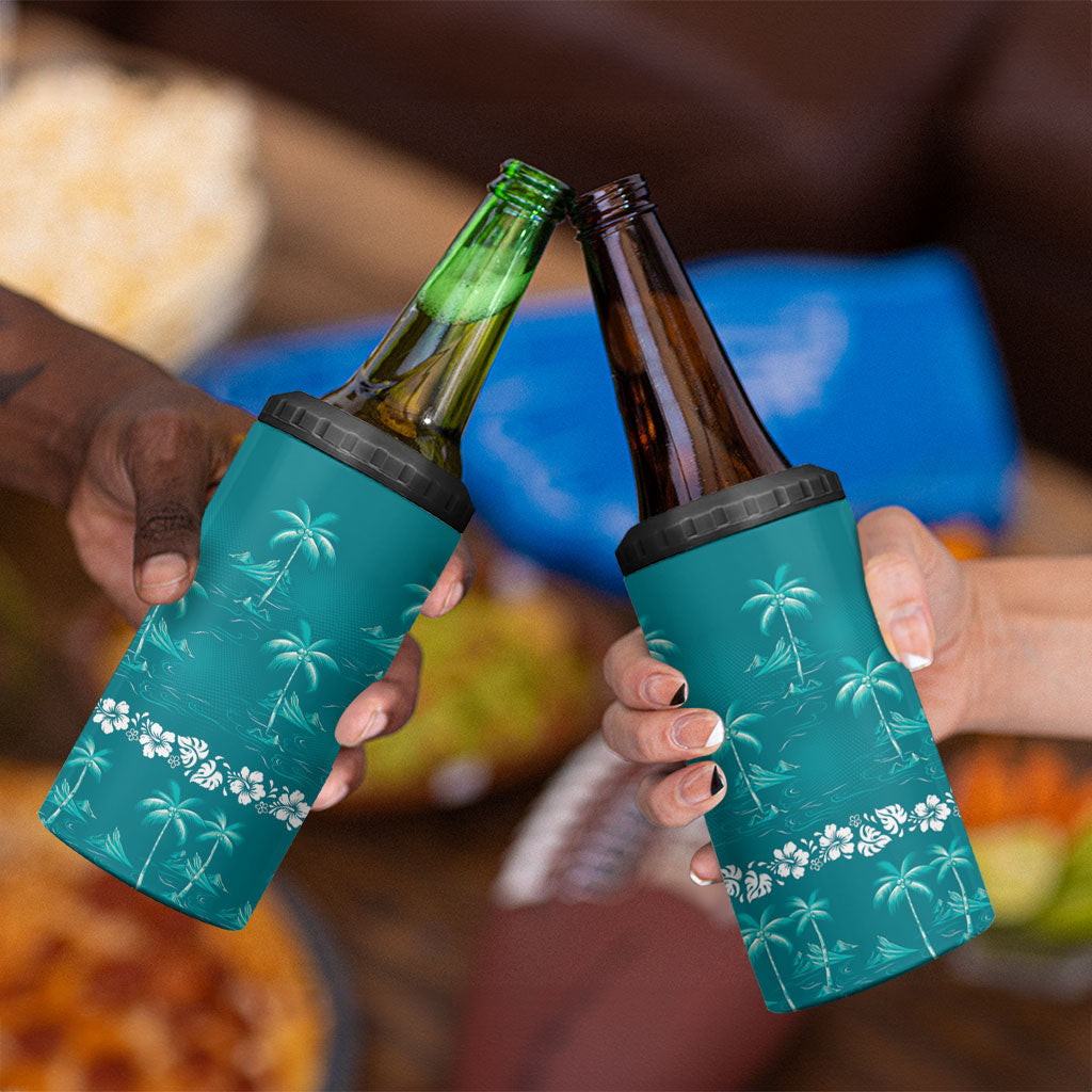 Cyan Hawaii Palm Tree Hibiscus 4 in 1 Can Cooler Tumbler Fantasy Summer Vibe LT01 - Polynesian Pride