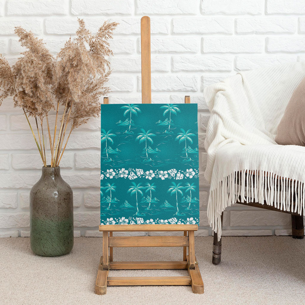 Cyan Hawaii Palm Tree Hibiscus Canvas Wall Art Fantasy Summer Vibe LT01 - Polynesian Pride