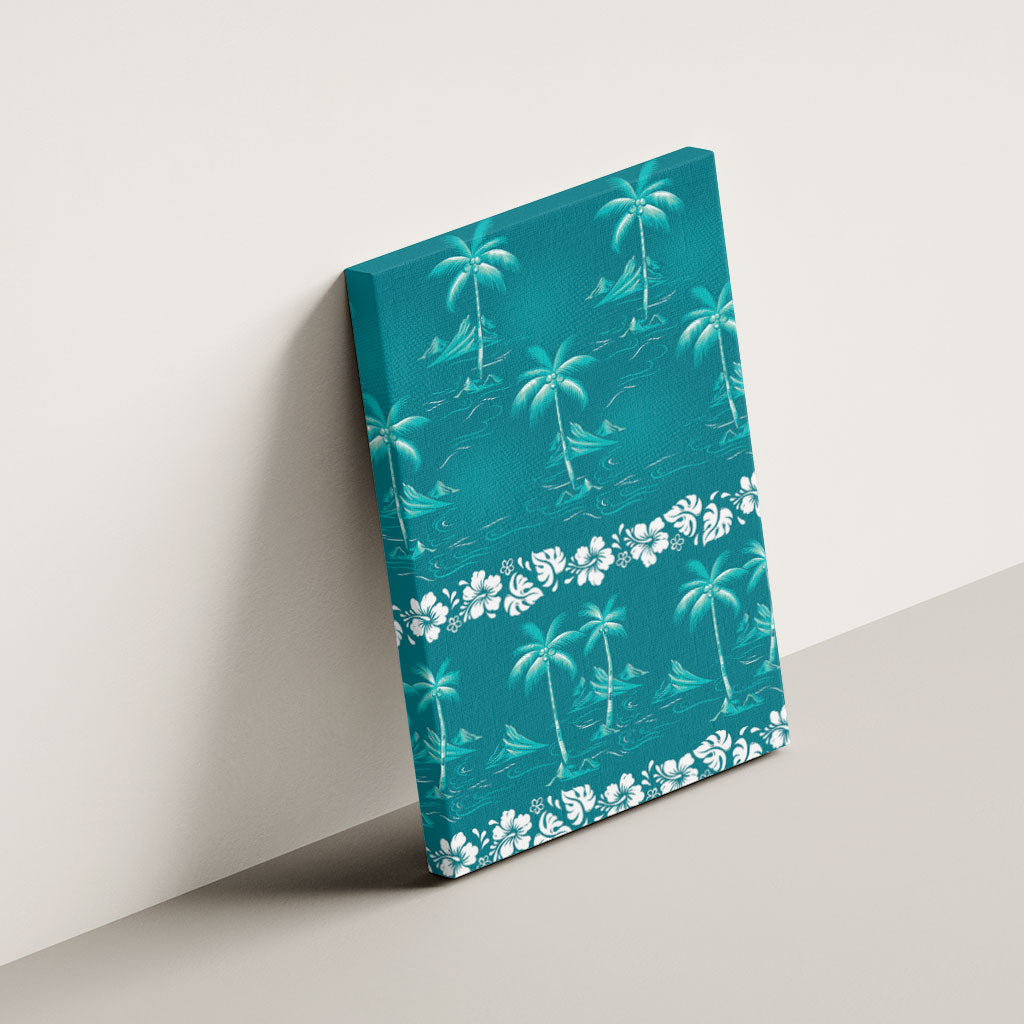 Cyan Hawaii Palm Tree Hibiscus Canvas Wall Art Fantasy Summer Vibe LT01 - Polynesian Pride