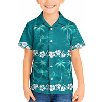 Cyan Hawaii Palm Tree Hibiscus Kid Hawaiian Shirt Fantasy Summer Vibe LT01 Kid Cyan - Polynesian Pride