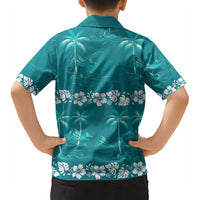 Cyan Hawaii Palm Tree Hibiscus Kid Hawaiian Shirt Fantasy Summer Vibe LT01 - Polynesian Pride