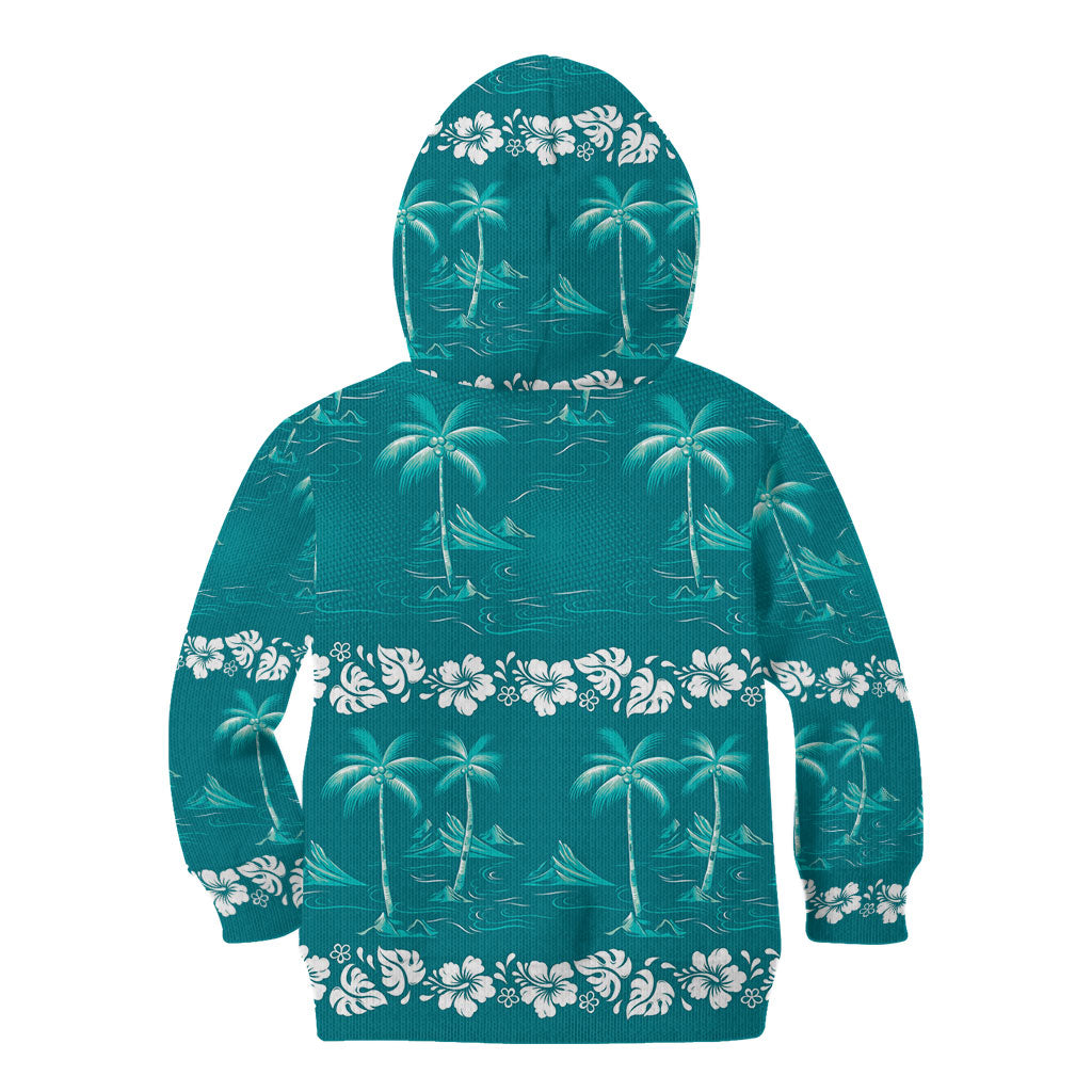 Cyan Hawaii Palm Tree Hibiscus Kid Hoodie Fantasy Summer Vibe LT01 - Polynesian Pride