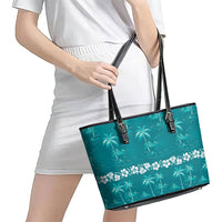 Cyan Hawaii Palm Tree Hibiscus Leather Tote Bag Fantasy Summer Vibe LT01 - Polynesian Pride