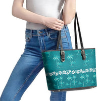 Cyan Hawaii Palm Tree Hibiscus Leather Tote Bag Fantasy Summer Vibe LT01 - Polynesian Pride