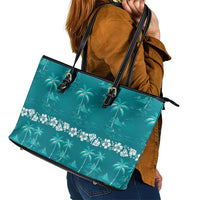 Cyan Hawaii Palm Tree Hibiscus Leather Tote Bag Fantasy Summer Vibe LT01 - Polynesian Pride