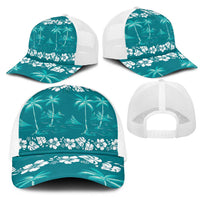 Cyan Hawaii Palm Tree Hibiscus Mesh Trucker Cap Fantasy Summer Vibe LT01 - Polynesian Pride