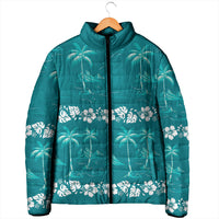 Cyan Hawaii Palm Tree Hibiscus Padded Jacket Fantasy Summer Vibe LT01 - Polynesian Pride