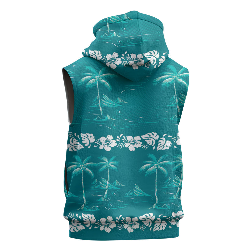 Cyan Hawaii Palm Tree Hibiscus Sleeveless Zip Hoodie Fantasy Summer Vibe LT01 - Polynesian Pride