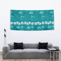 Cyan Hawaii Palm Tree Hibiscus Tapestry Fantasy Summer Vibe LT01 - Polynesian Pride