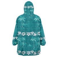 Cyan Hawaii Palm Tree Hibiscus Wearable Blanket Hoodie Fantasy Summer Vibe LT01 - Polynesian Pride