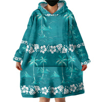 Cyan Hawaii Palm Tree Hibiscus Wearable Blanket Hoodie Fantasy Summer Vibe LT01 - Polynesian Pride
