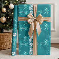 Cyan Hawaii Palm Tree Hibiscus Wrapping Paper Fantasy Summer Vibe LT01 - Polynesian Pride