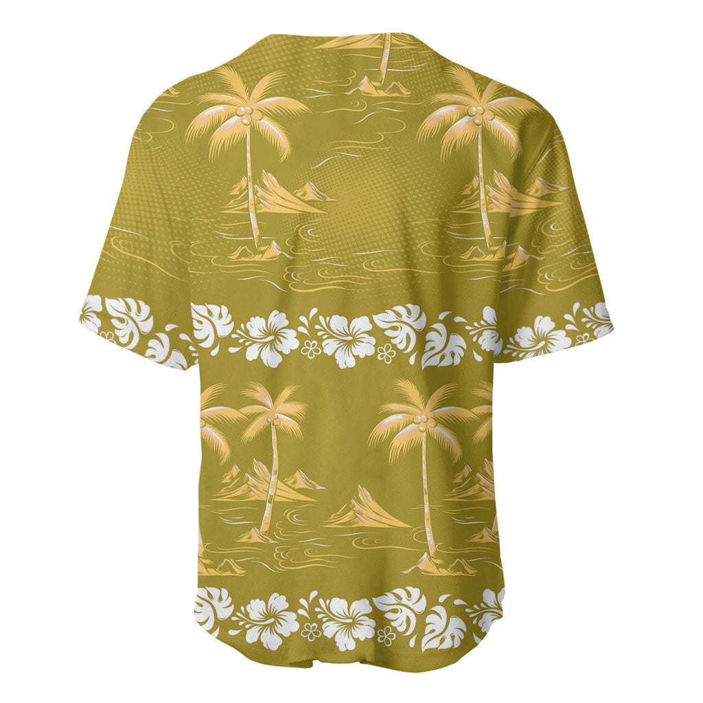 Yellow Hawaii Palm Tree Hibiscus Baseball Jersey Fantasy Summer Vibe