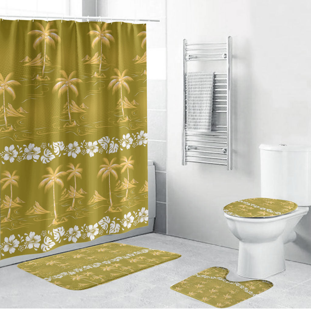Yellow Hawaii Palm Tree Hibiscus Bathroom Set Fantasy Summer Vibe LT01 Bathroom Set (4 pcs) Yellow - Polynesian Pride