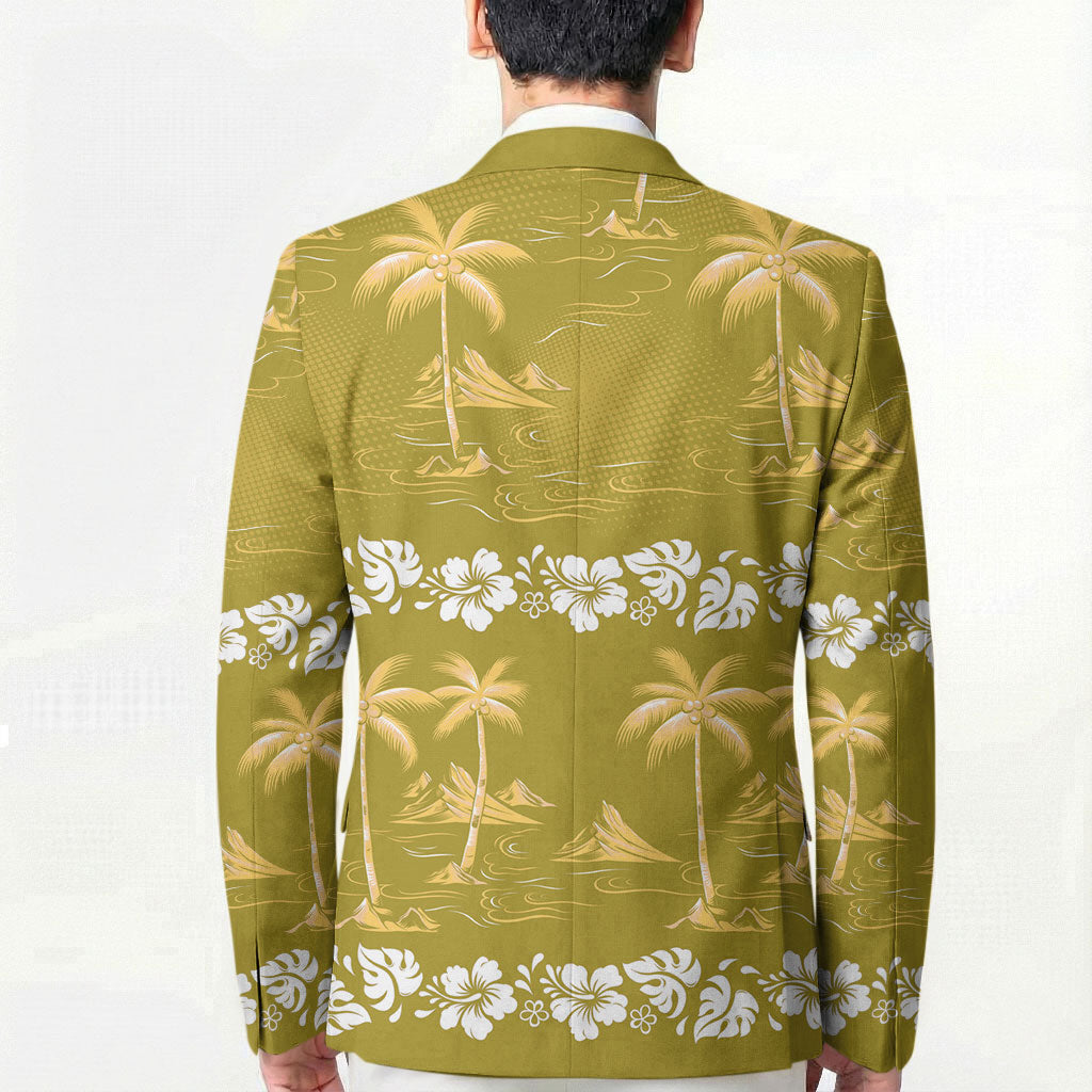 Yellow Hawaii Palm Tree Hibiscus Blazer Fantasy Summer Vibe LT01 - Polynesian Pride
