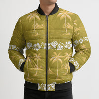 Yellow Hawaii Palm Tree Hibiscus Bomber Puffer Jacket Fantasy Summer Vibe LT01 - Polynesian Pride