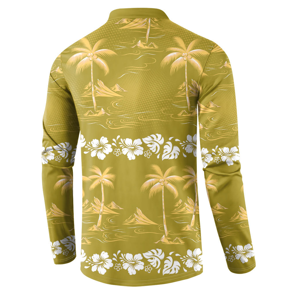 Yellow Hawaii Palm Tree Hibiscus Button Sweatshirt Fantasy Summer Vibe LT01 - Polynesian Pride