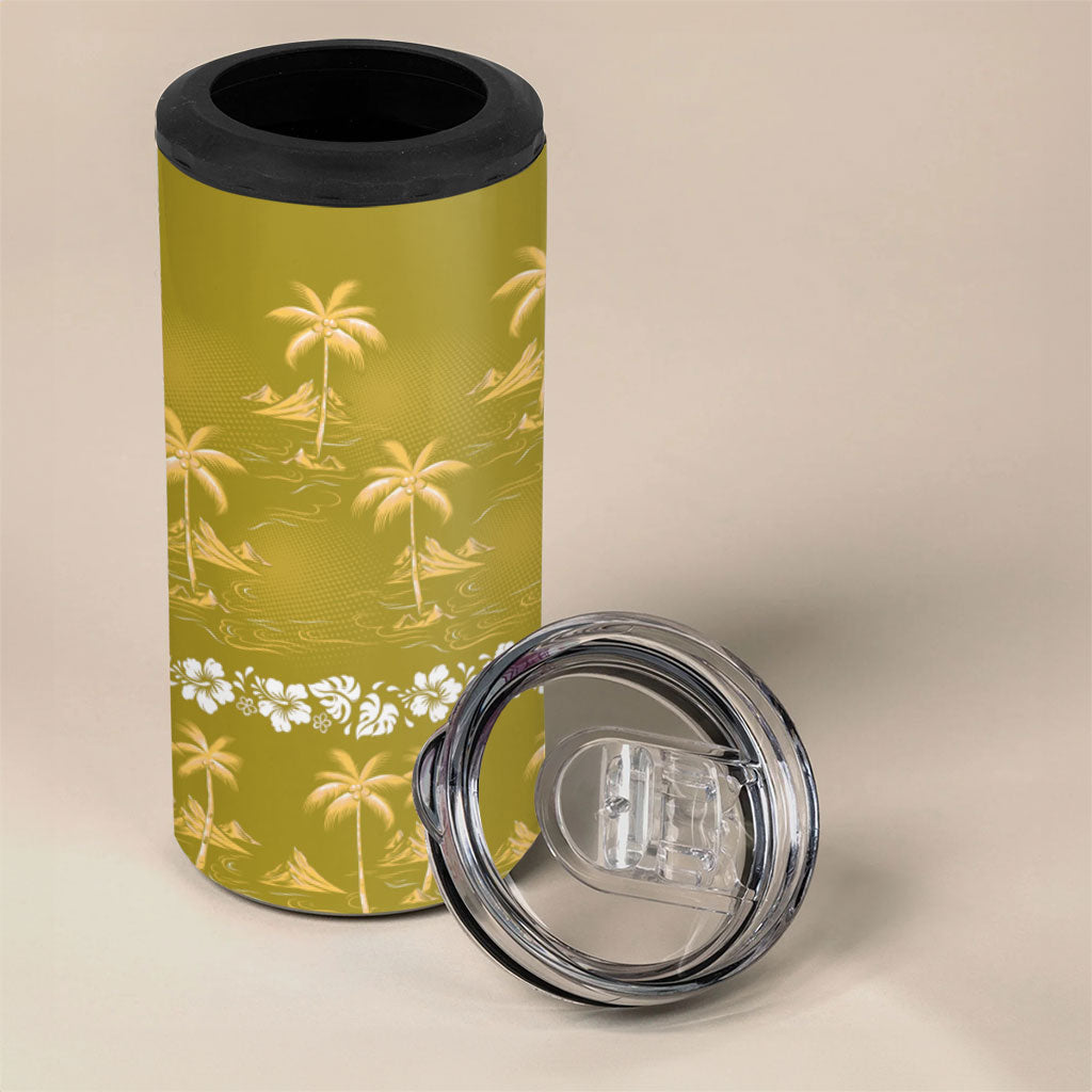 Yellow Hawaii Palm Tree Hibiscus 4 in 1 Can Cooler Tumbler Fantasy Summer Vibe LT01 - Polynesian Pride