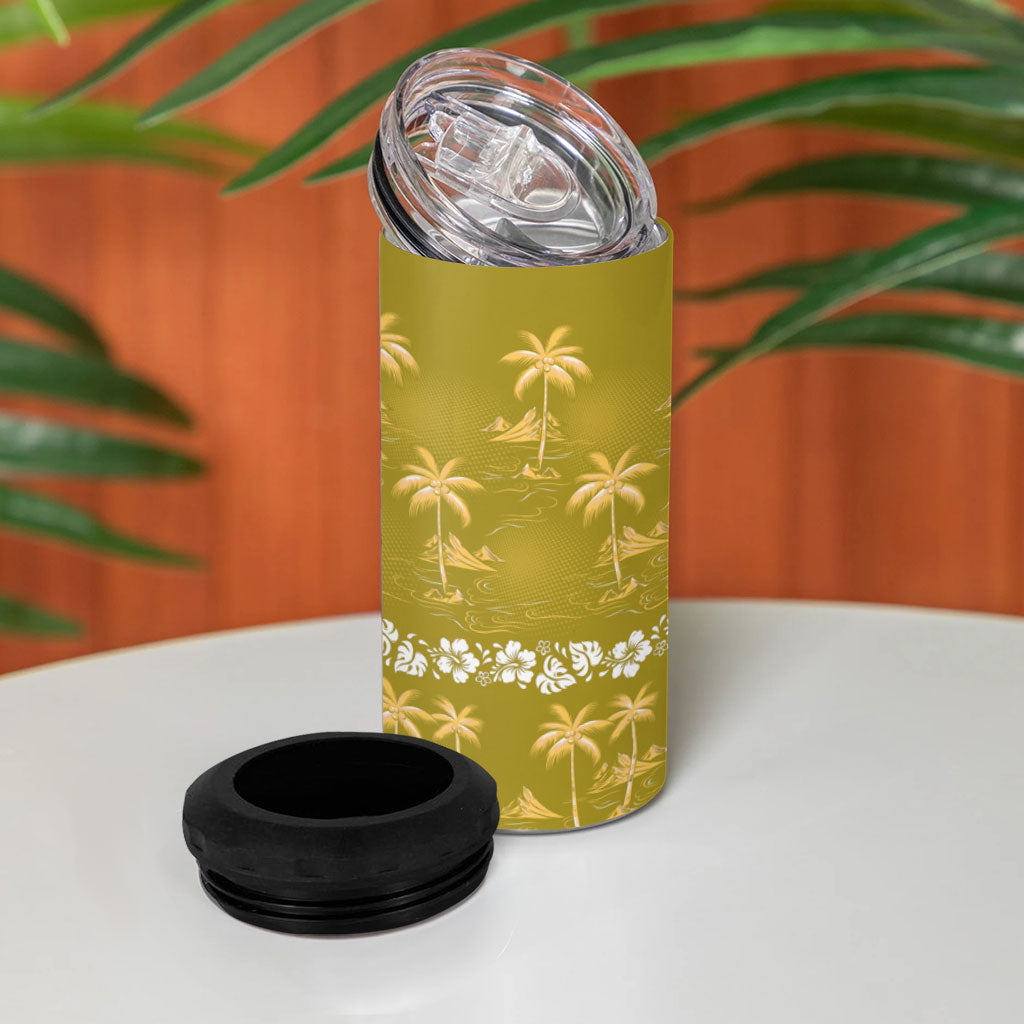 Yellow Hawaii Palm Tree Hibiscus 4 in 1 Can Cooler Tumbler Fantasy Summer Vibe LT01 - Polynesian Pride