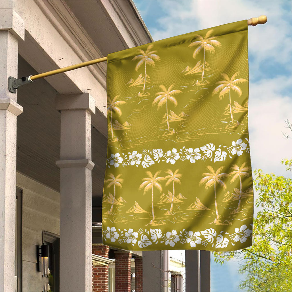 Yellow Hawaii Palm Tree Hibiscus Garden Flag Fantasy Summer Vibe